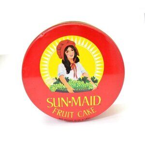 Vintage Sun Maid Tin Can Fruit Cake Container Kitchen Collectible Empty